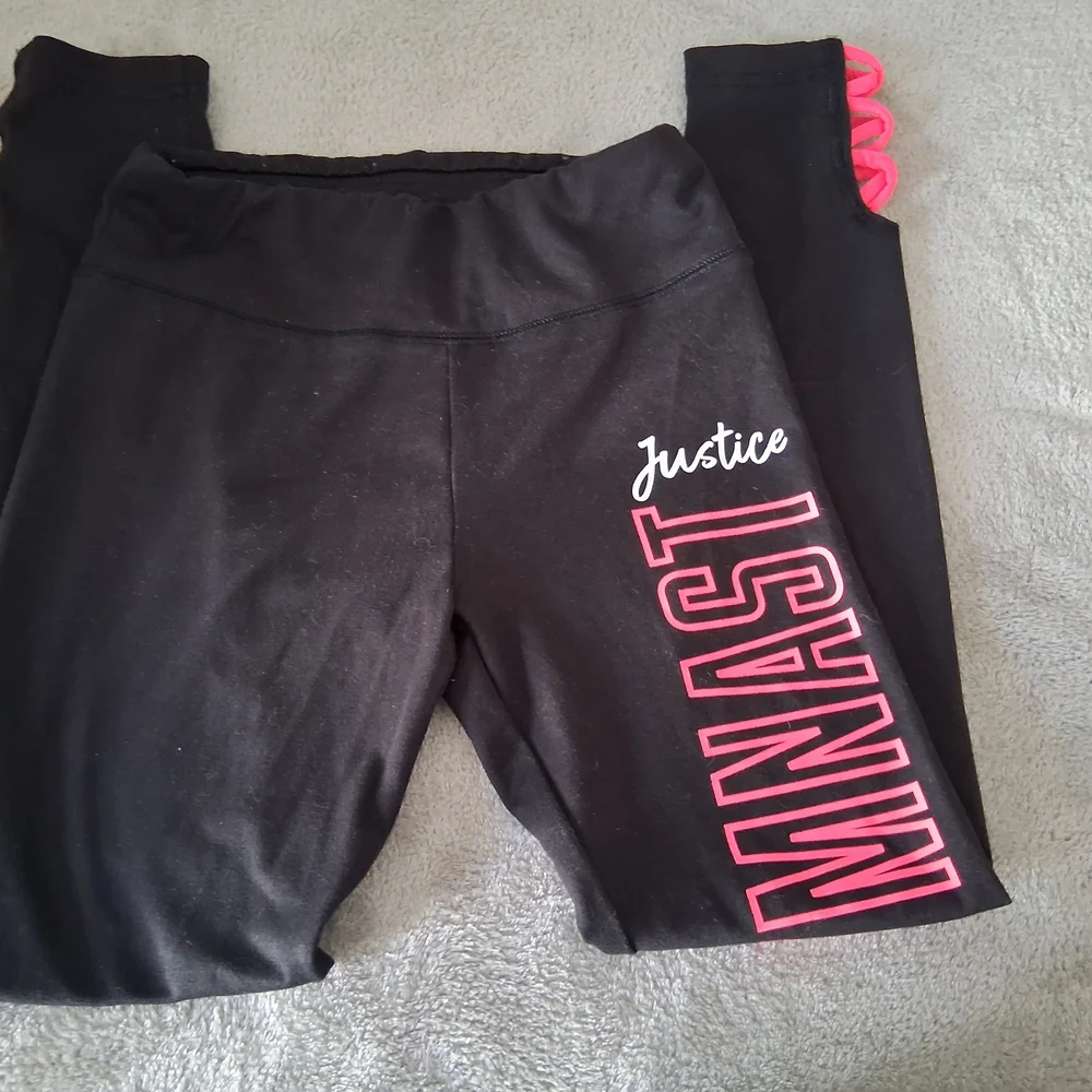 Justice Girls Leggings Athletic Pants Size 10 Black Pink Gymnast Yoga